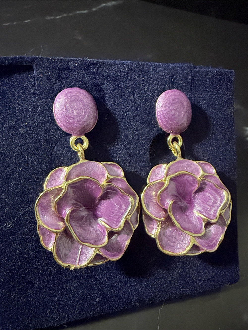Elegant Purple Enamel Floral Drop Earrings - Women Jewelry - Picture 6 of 11